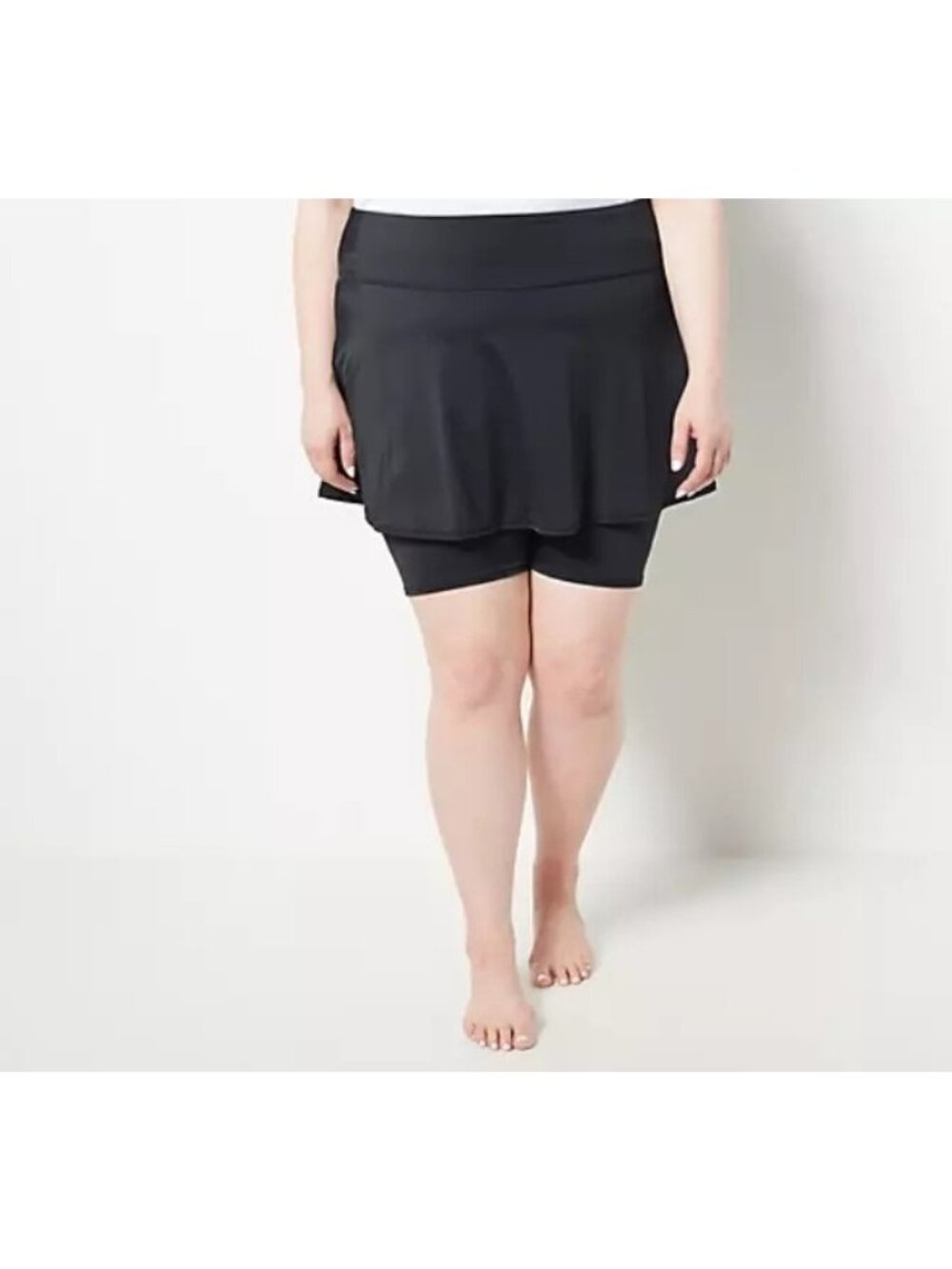 Zuda Swim Skort Size XS Skirted Bermuda Solid Black Nylon Blend Beach Summer NEW